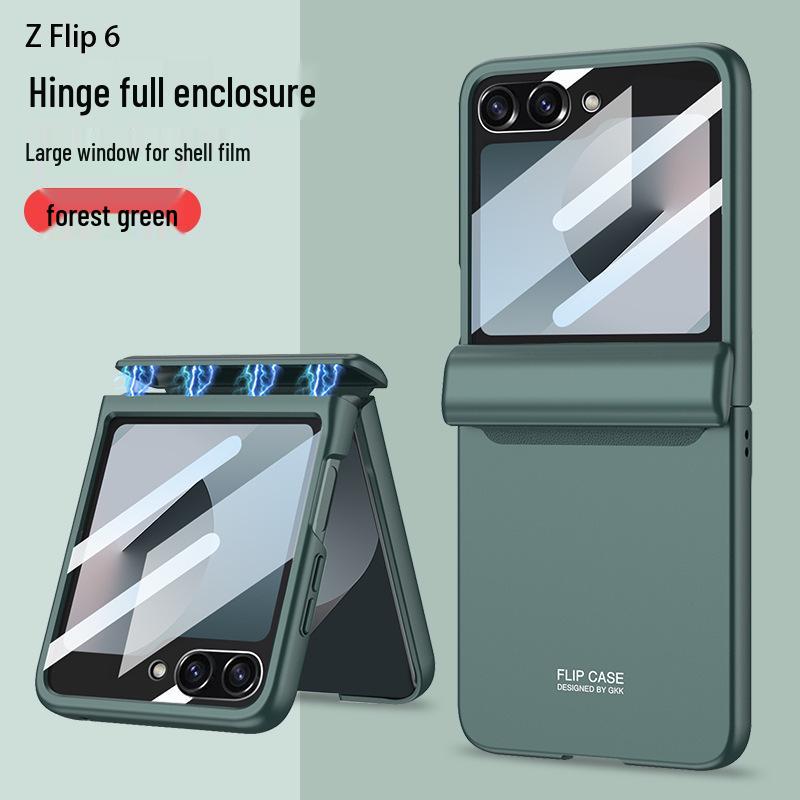 Samsung Z Flip 6 Foldable Screen Case with Large Window, Ultra-Thin Magnetic Buckle, Elegant Design.