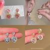 Super flash pink love zircon earrings without ear piercings, sweet girl niche design earrings, spring and summer jewelry earclips.