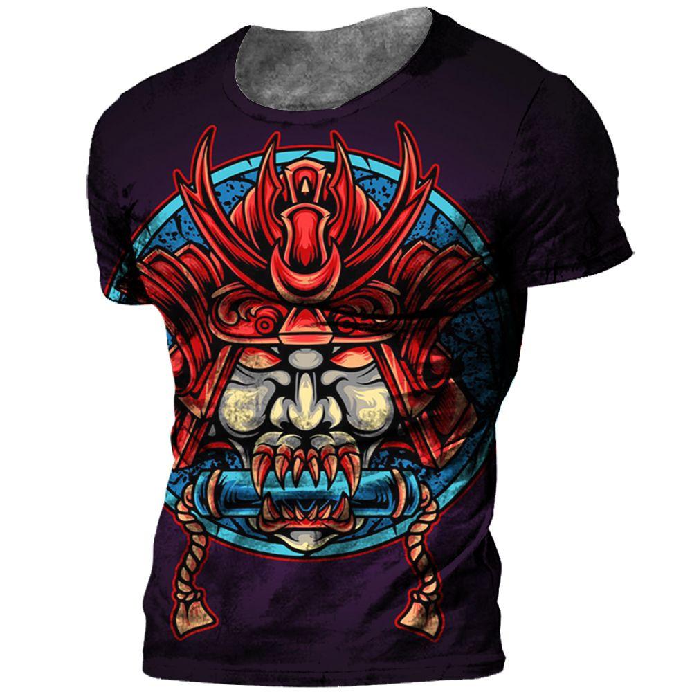 Japanepe Samurai T-shirt Men Japan Style Print Short Sleeve Tops Tees Casual Retro Boys T Shirt Oversized Vintage Men's Clothing