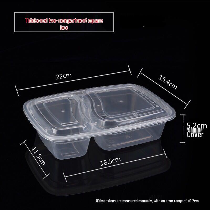 Two-Compartment 1000ml Black Rectangular Disposable Bento Lunch Box