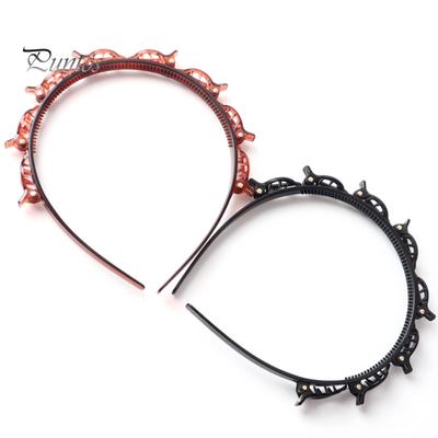 2Pcs Hair Hoop Double-Layered Hollow Braided Design Headband with Clips Bangs Styling Tool Clip-in Braided Headband