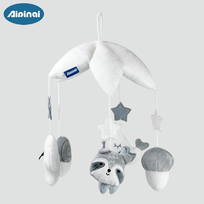 Baby Crib Mobile: Rotating Plush Animal Soothing Music Box with Bracket