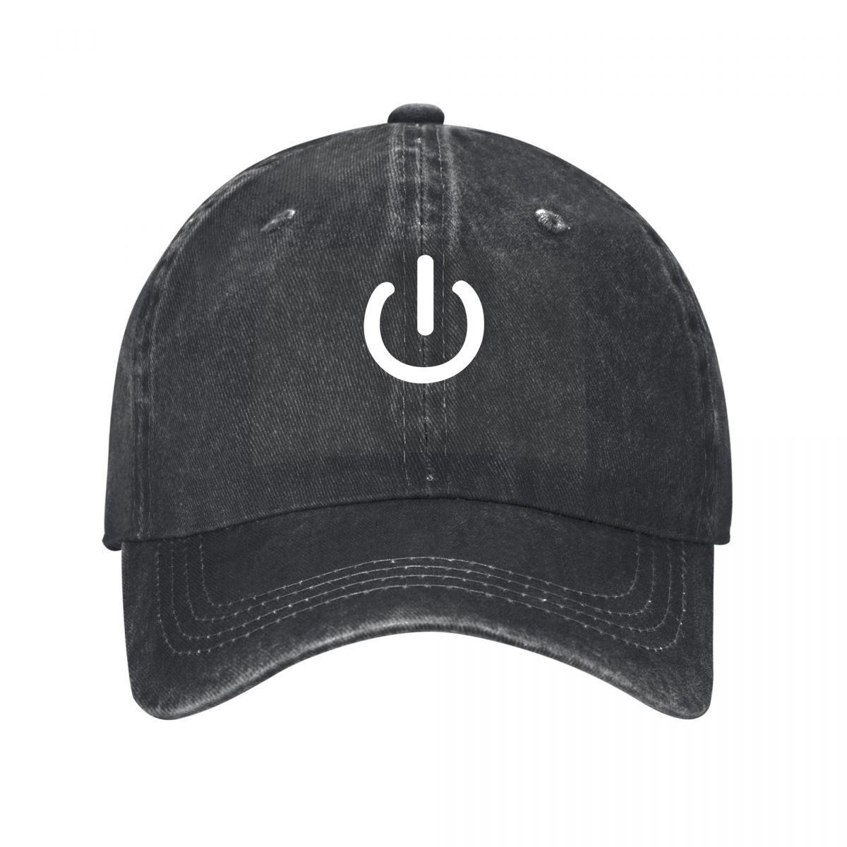 Power Button Logo Cotton Snapback Hat Casual Streetwear Washed Baseball Cap Adjustable