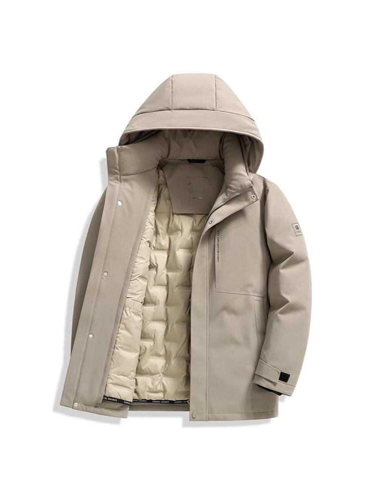 Herren Mittellange Kapuzenjacke aus Gänsedaunen - Neuer Stil, Verdickt, Abnehmbar, Warme Winter Business Casual Oberbekleidung