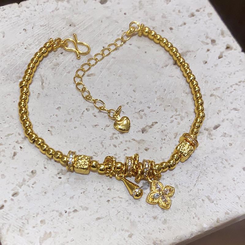 24K Gold-Plated Beaded Flower Bracelet: Luxurious Retro Court Style Jewelry