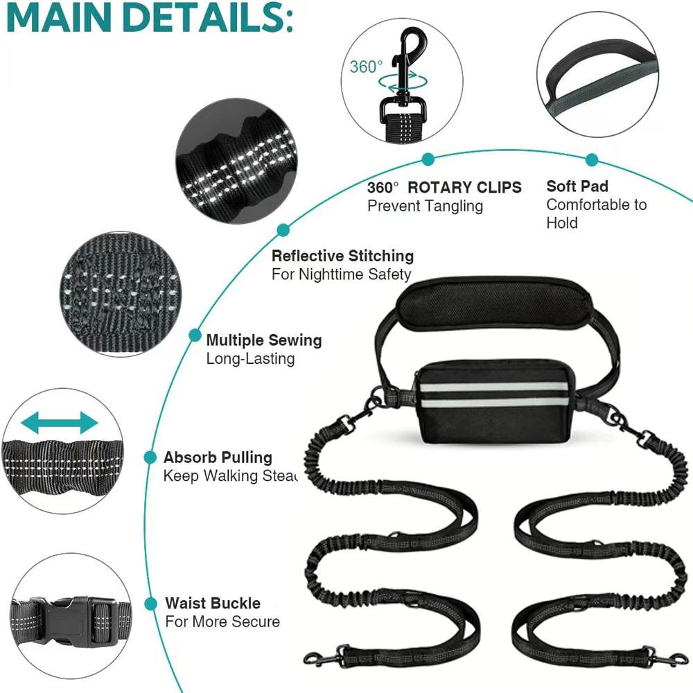 Outdoor Sports Pet Leash and Waist Pack with Lumbar Support, One-to-Two Pet Rope