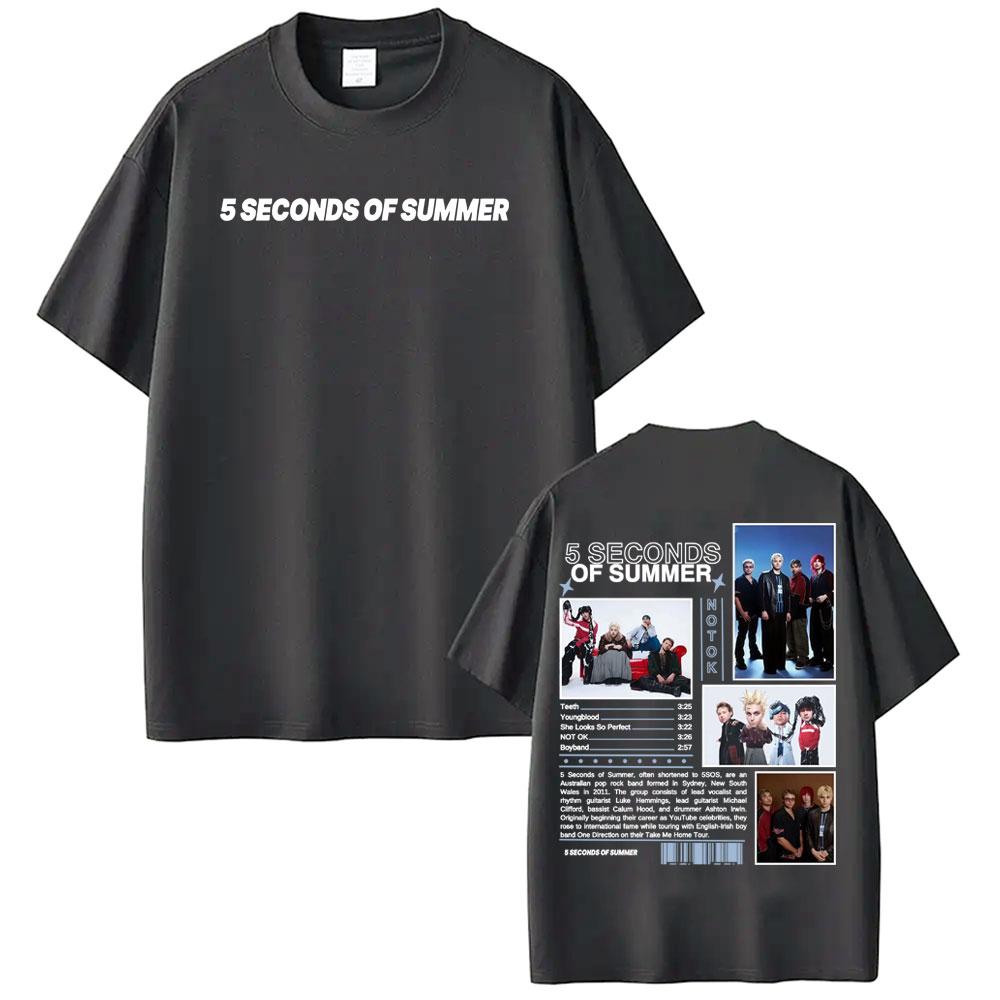 Band 5 Seconds of Summer World Tour Merch T Shirt Unisexs Clothing Fashion Hip Hop Style T Shirts 100 Cotton Short Sleeve Tshirt