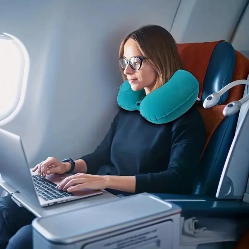 Flocking Inflatable Portable Neck Pillow That Can Be Stored And Self Filled Suitable For Outdoor Travel Business Trips Camping