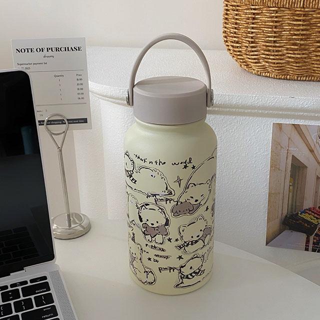 650 мл Милая Термокружка из Нержавеющей Стали Изоляционная Кружка Портативная Ручка Большой Объем Кофейная Термокружка Школьная Уличная Дорожная Термокружка 650ml