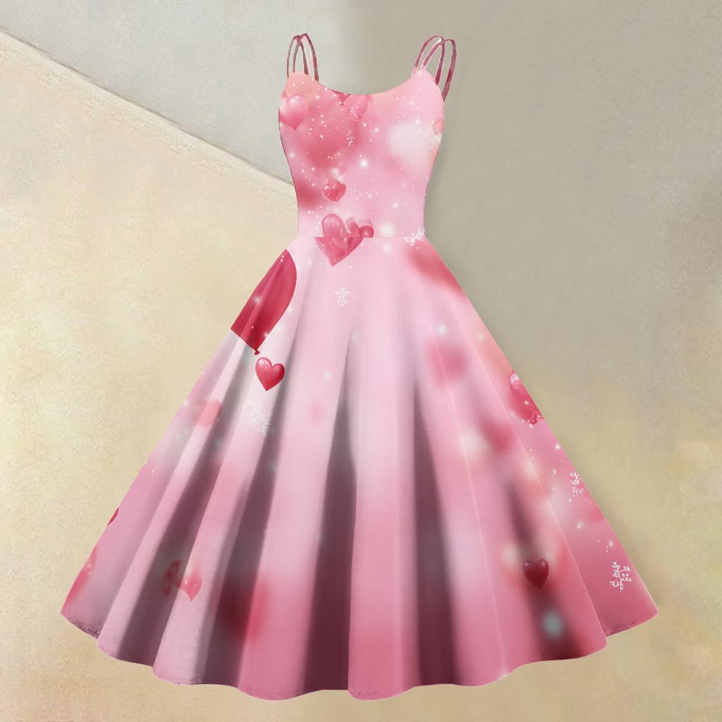 Women's Valentine's Day Love Heart Print Sexy Off Shoulder Vintage Dress