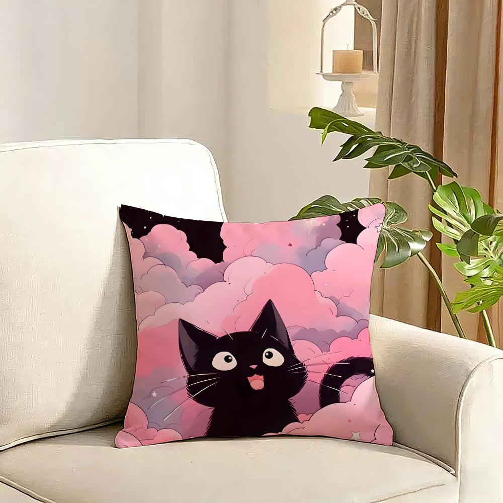 Cute Cat Cushion Cover Reversible Plush Pillow Cover Soft Fluffy Home Decor for Sofa Bedroom