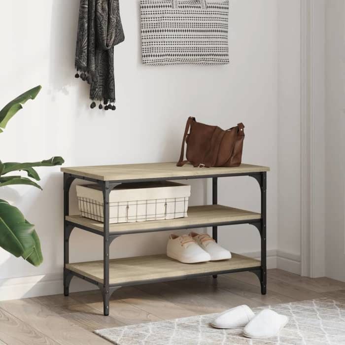 VidaXL Banc à Chaussures, Étagère à Chaussures avec Pieds, Meuble à Chaussures avec Rangement Salon, Industriel, Chêne 839039