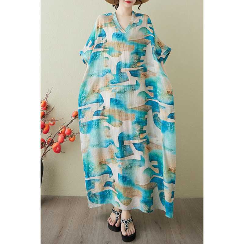 

Женское винтажное длинное платье с узорами из хлопка и льна One size