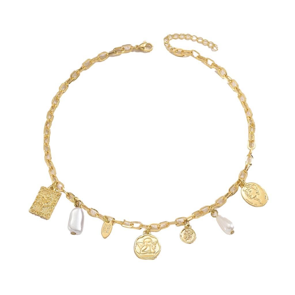 Fashion Women's Jewelry Geometric Retro Head Pendant Design Square Necklace Women's Versatile Item Jewelry