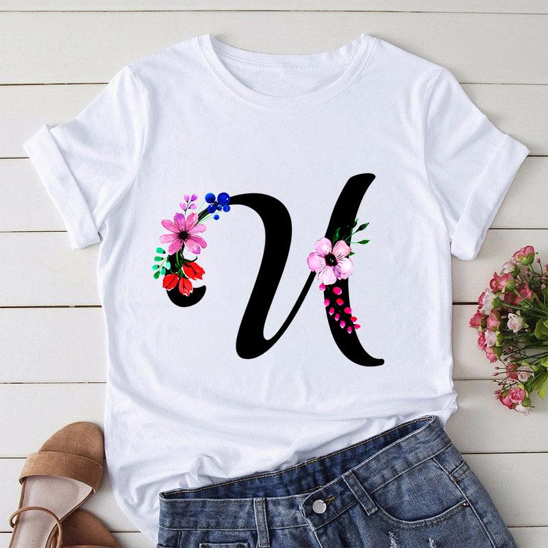 Large Size T-Shirt 26 English Letters Butterfly Print T-Shirt Women'S Short-Sleeved Women'S Clothing