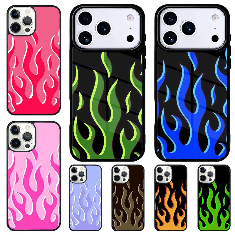 Flame Painted Fire Pattern Phone Case for iPhone 17 Air 16 15 11 12 14 13 Pro Max Shockproof Cover