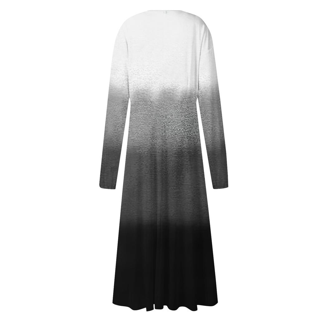 Women's And Winter Casual Fashion V-neck Long Sleeve Print Long Dress