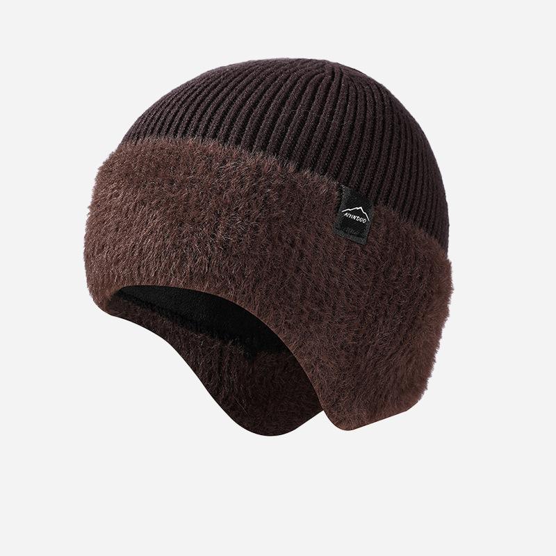 Knitted Cap Men's Winter Velvet Warm Cap Thick Cold-Resistant Riding Wool Cap