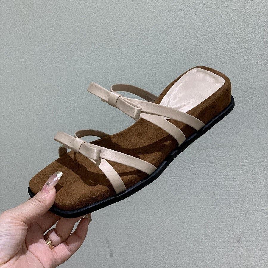 Purple temperament wedge heel French thin strap cool slippers fairy shoes 2025 new summer bow Roman sandals