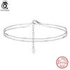 ORSA JEWELS S925 Silver Ankle Bracelet Summer Cable Chain Anklet Layered Dainty Cute Adjustable Beach Foot Jewelry SA35