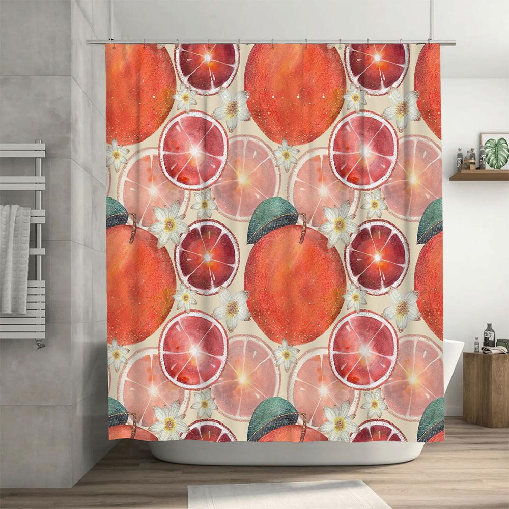 Vibrant Fruit Shower Curtain Coral Red Orange Pattern Decorative Fabric Bath Hanging Waterproof Home Bathroom Accessory 72X84 In