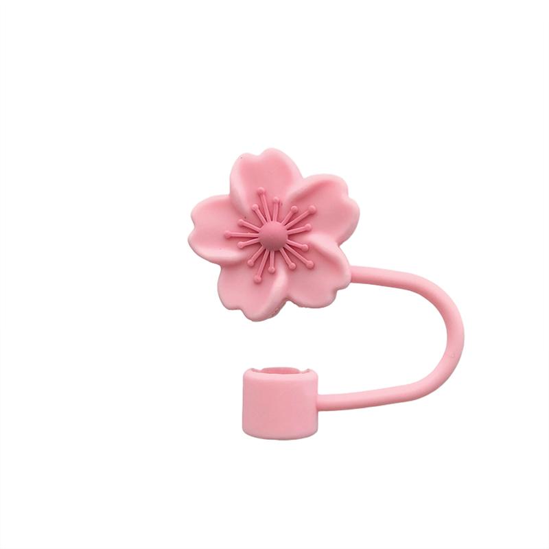 

Крышка для соломинки с цветком, силиконовая крышка для соломинки, 10 мм, многоразовая, пыленепроницаемая, для украшения вечеринки в честь Кубка Стэнли розовый