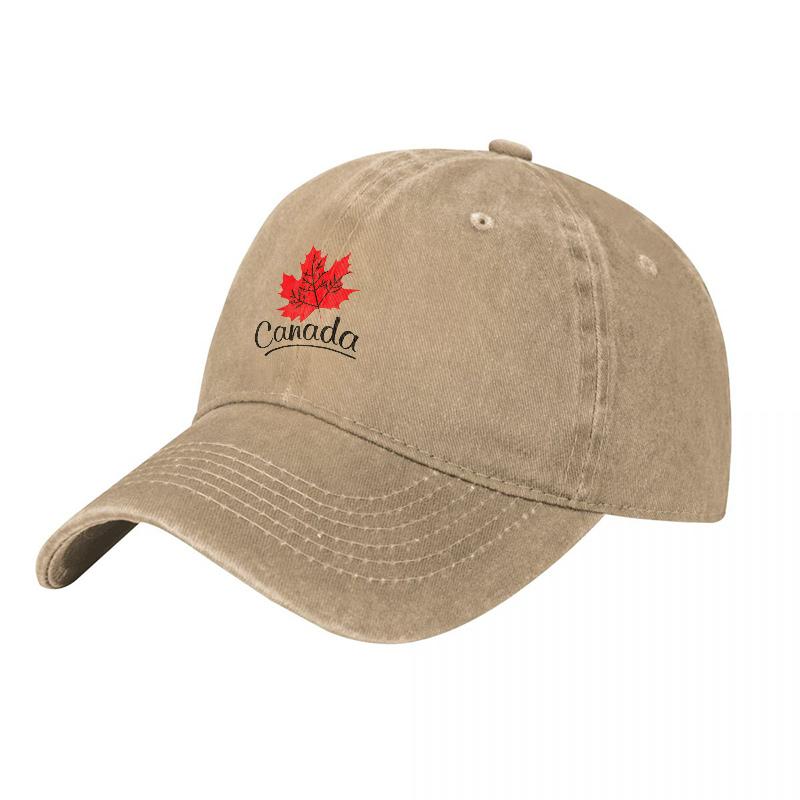 Berretto da baseball in cotone lavato con ricamo di foglia d'acero canadese, cappello classico nero regolabile con design a logo rosso per abbigliamento casual