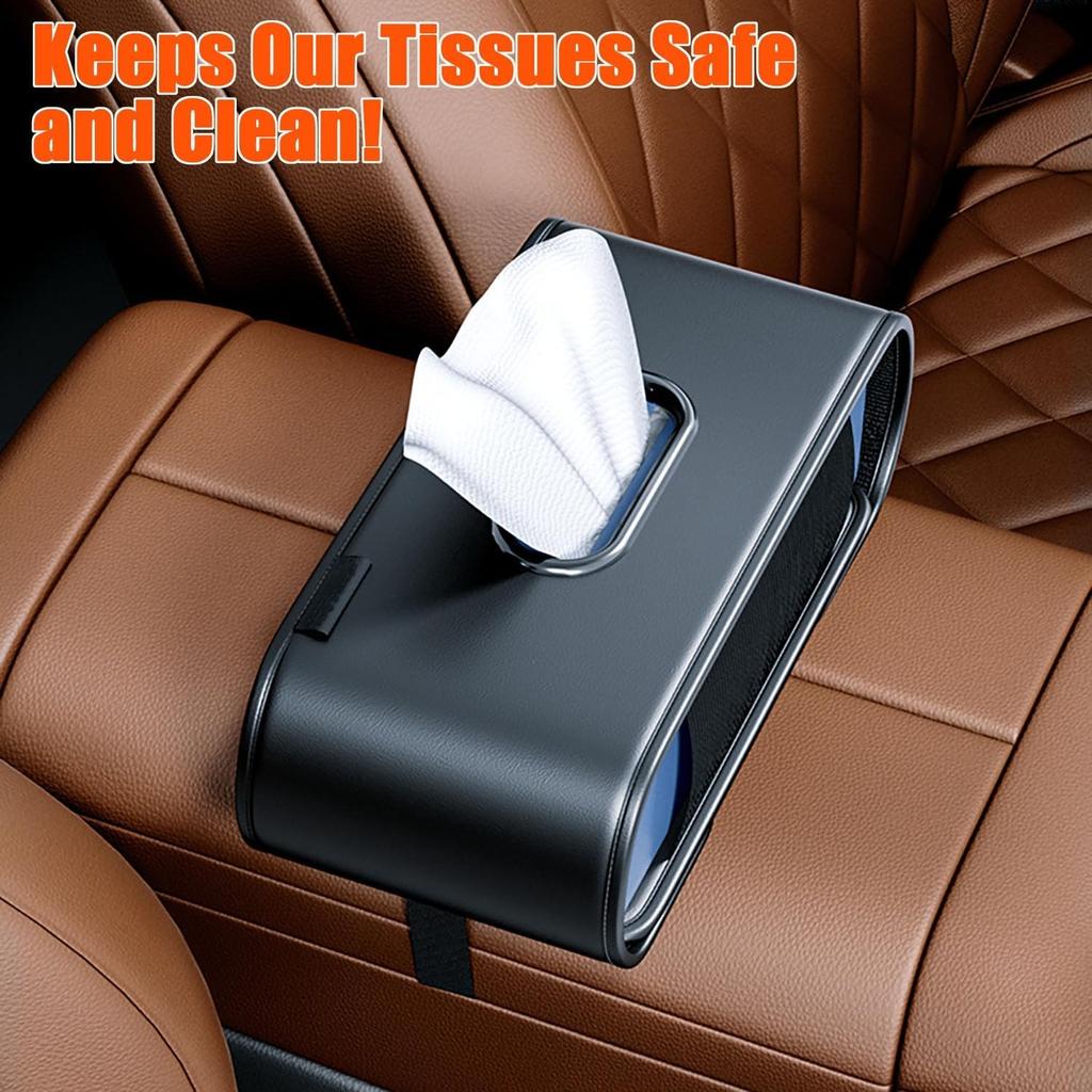 Car Tissue Holder, Large Tissue Box Cover Keep Car Tidy, Premium PU Leather Back