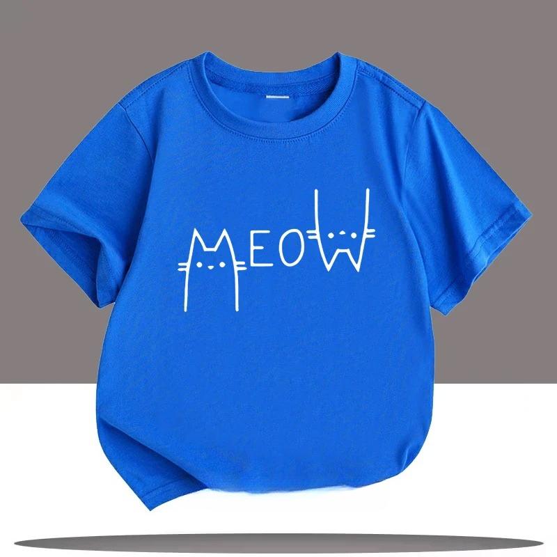 Cute and interesting cat pattern printed summer cartoon fashion casual girl boy round neck short sleeved Tshirt top