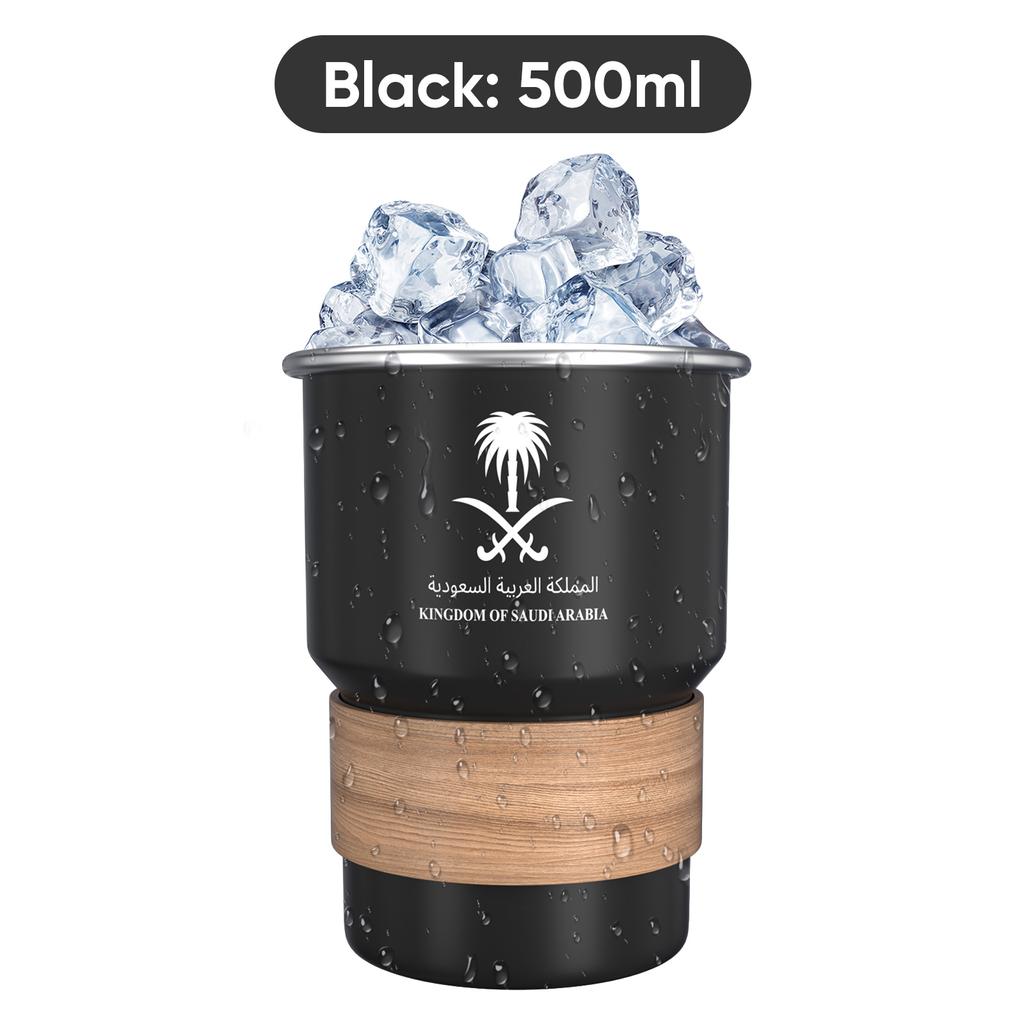 500ML National Emblem of Saudi Arabia Logo Coffee Mug Stainless Steel Water Cup Outdoor Camping Beer Mug with Lid Straw for Gift