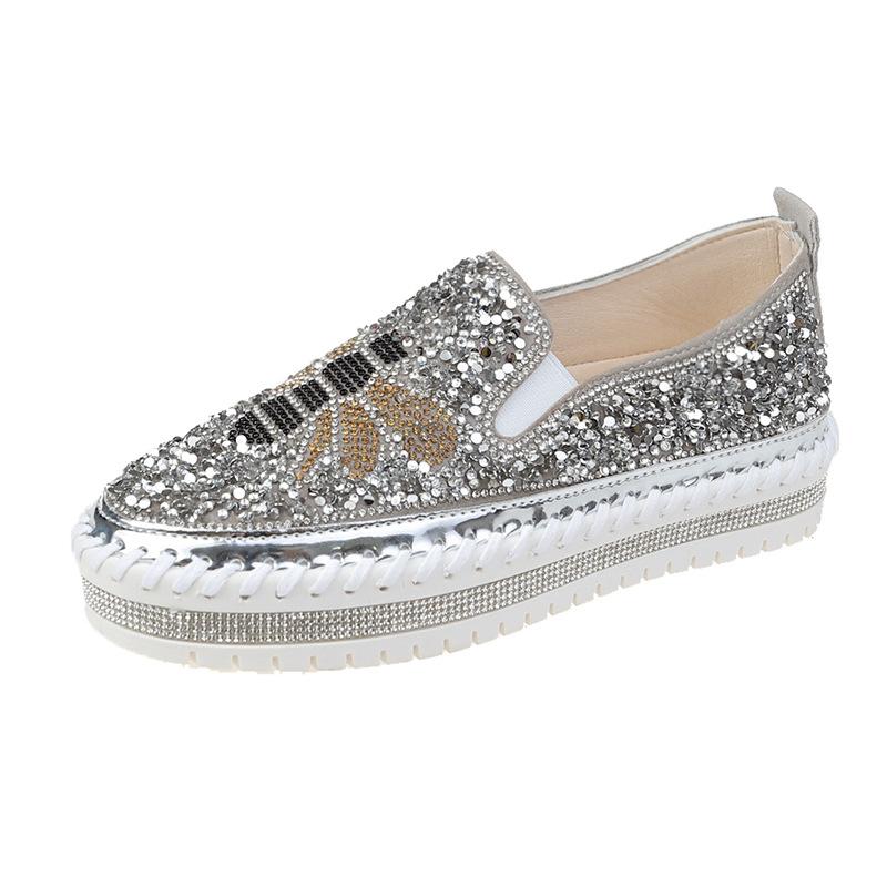 New fashion single shoes women's platform metal sequins large size casual women's single shoes