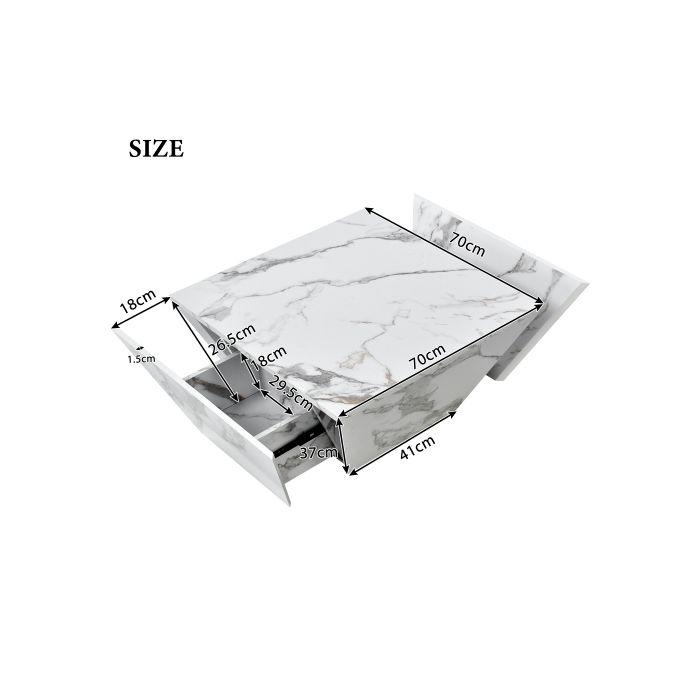 Table Basse Moderne - MUVOE - Trapézoïdale - Marbre Blanc Plaqué - 70x70x37cm - Design Contemporain