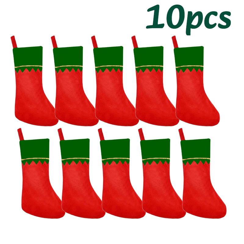 10/20PC Red Felt Christmas Stockings Hanging Bag With Golden Trim  Non-Woven Fabric Xmas StockingsFireplace Party Hanging Decor