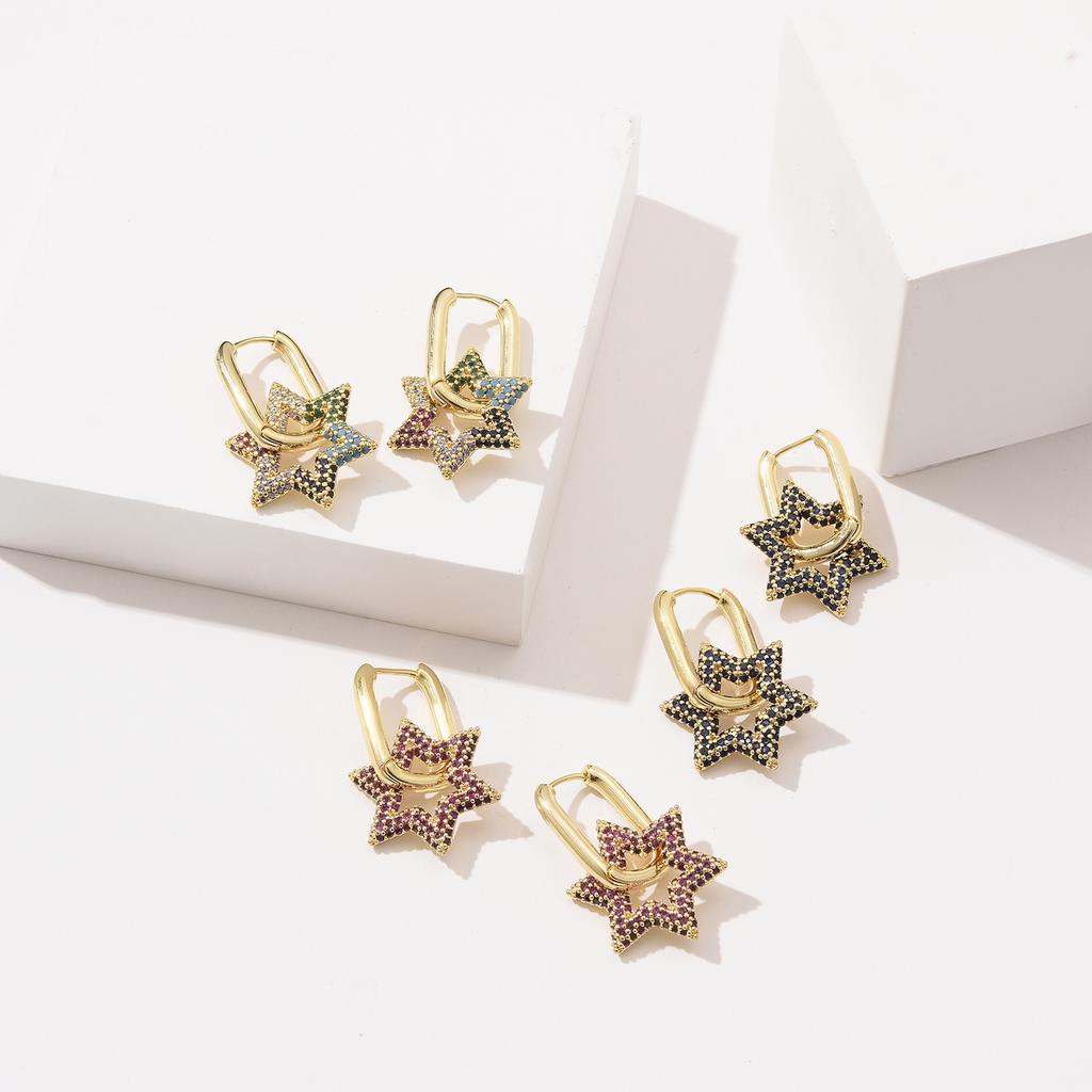 High Quality Zirconia Hoop Earrings for Women Elegant Star Copper Dangle Earrings Female Wedding Party Jewelry Couple Gift