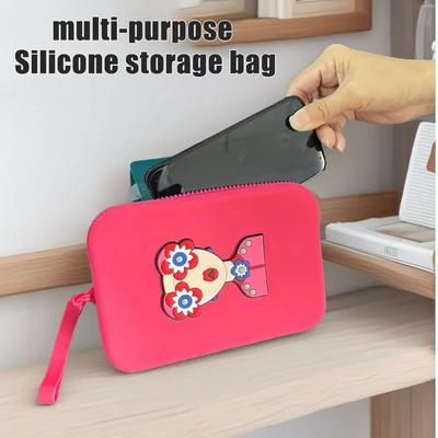 Sac de Rangement en Silicone Imperméable Mode Polyvalent Portable Suspendu Sac pour Téléphone Sac à Cosmétiques Dessin Animé