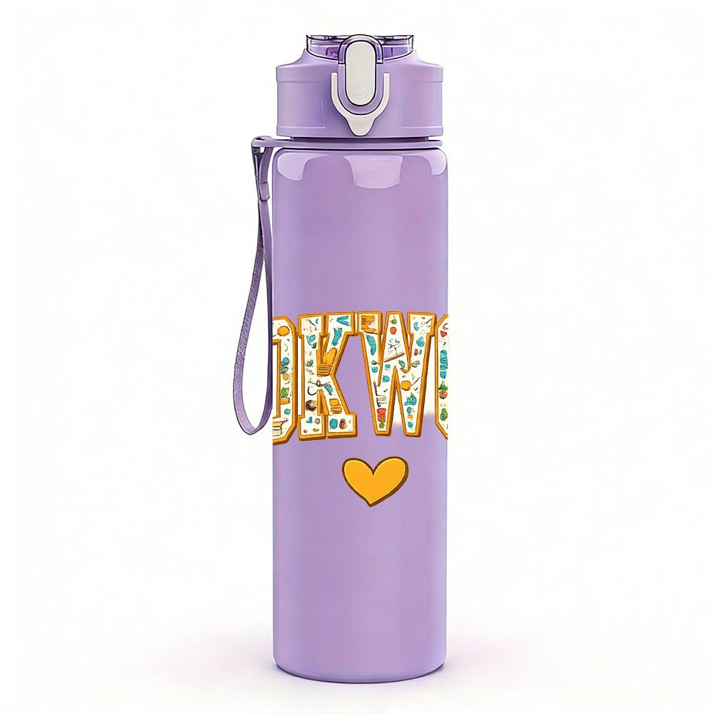 1PC Book Worm Retro Vintage Letter Print 750ml Color Plastic Sports Water Bottle Leakproof Flip Straw Lid Suitable for Sports Office Home Use