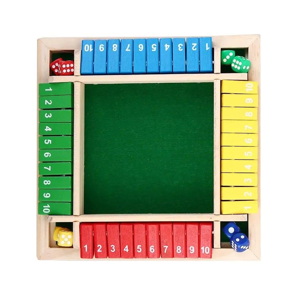 4 Player Wooden Shut The Box Dice Games Classics Close The Box Game for Adults Kids Family Classroom Home Party or Pub