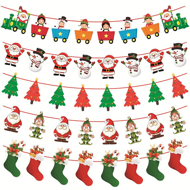 Christmas Elk & Santa Paper Garland Banner