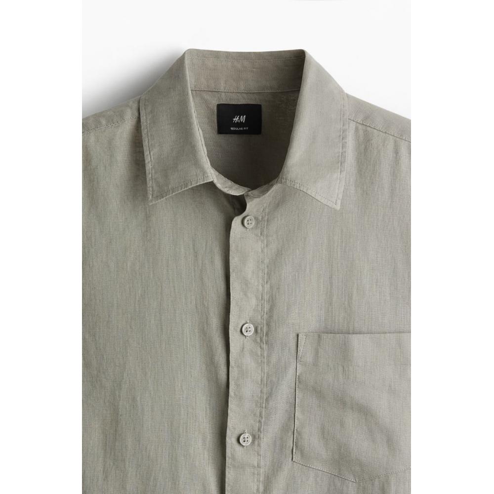 H M Regular Fit Linen Blend sHirt kHaki Green