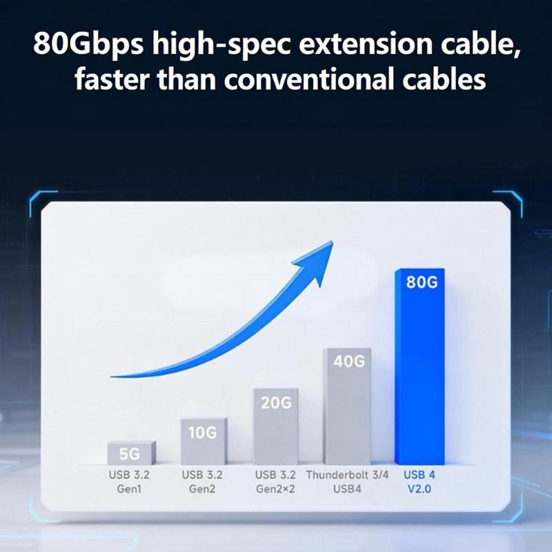 USB4 V2.0 Type C Extension Cable 80Gbps Data Transfer 8K Video Output Fast Charging For Laptop Phone And Monitor