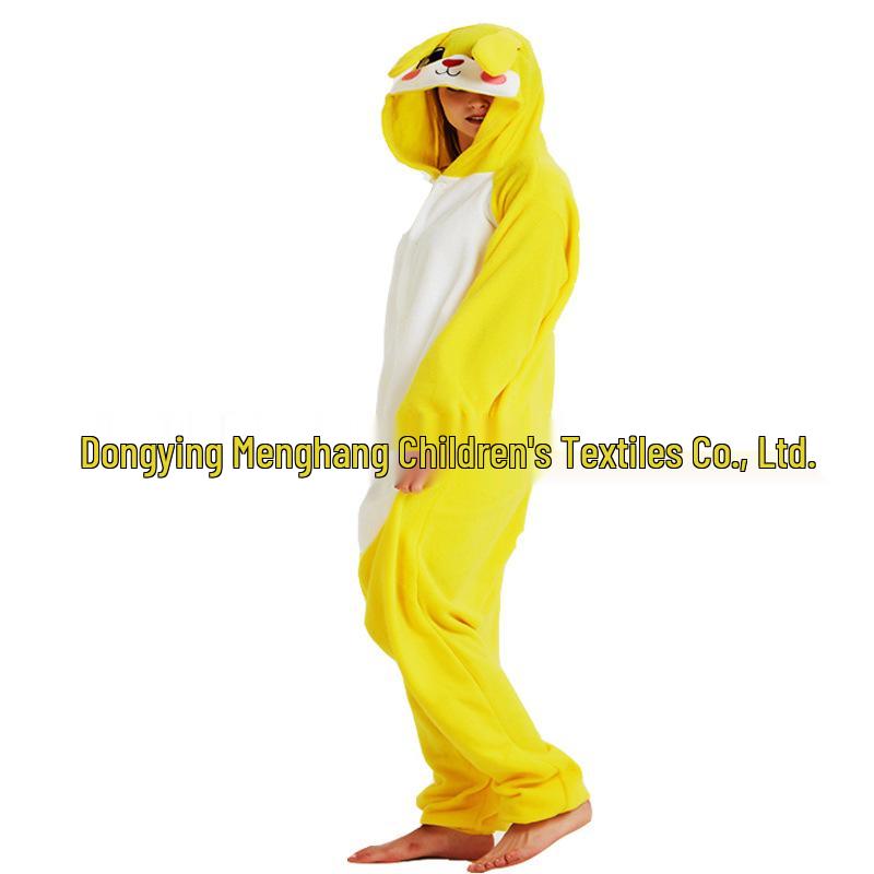 White Rabbit Cartoon Hooded Onesie Pajamas - Long Sleeve for Autumn/Winter, Couples' Home & Performance Wear.