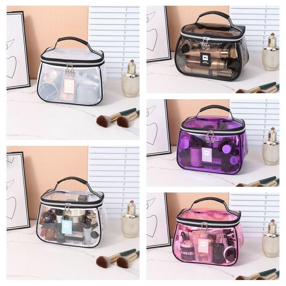 New PVC Wash Bag Transparent Waterproof Cosmetic Bag Large Capacity Handheld Toiletry Storage Organizer Women