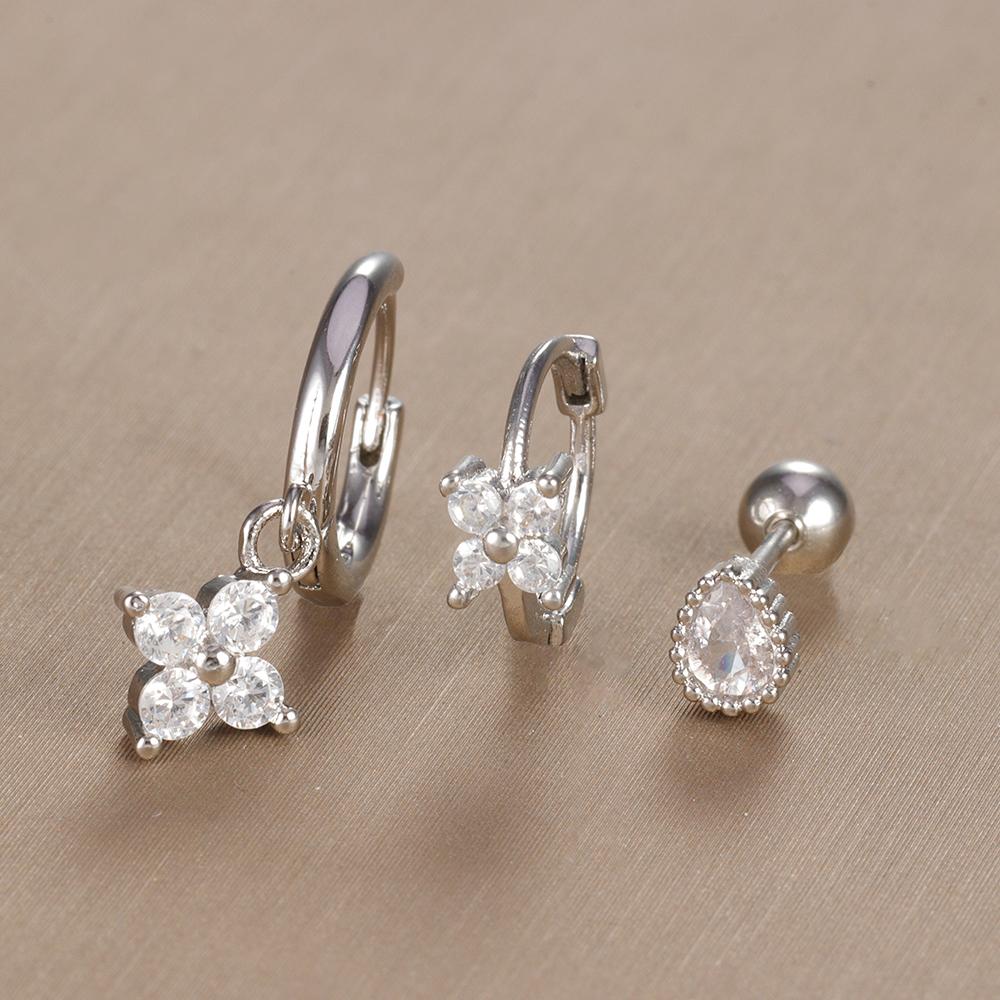 3-teiliges Vintage-Design-Set mit vier Zirkonia-Creolen für Frauen, winziger Knorpelpiercing-Ohrring aus Edelstahl, Schmuckgeschenk