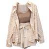Gilet da abito casual estivo da ufficio da donna + Camicia a quadri + Pantaloncini Set due pezzi