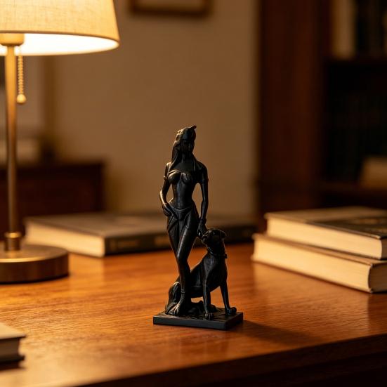 3D Printed Women And Dog Figurine, Egyptian Goddess Dog Sculpture, Collectible Tabletop Statue for Living Room Bedroom Bookshelf, Desk Decor