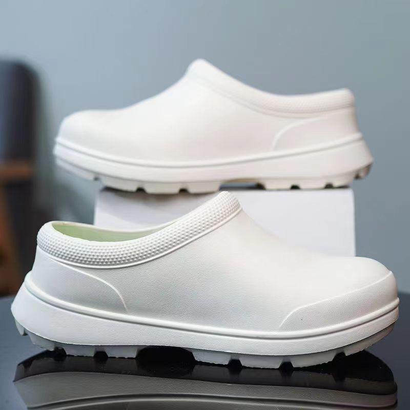 Men's Non-slip Waterproof Chef Shoes - Black Slip-on with Thick Sole