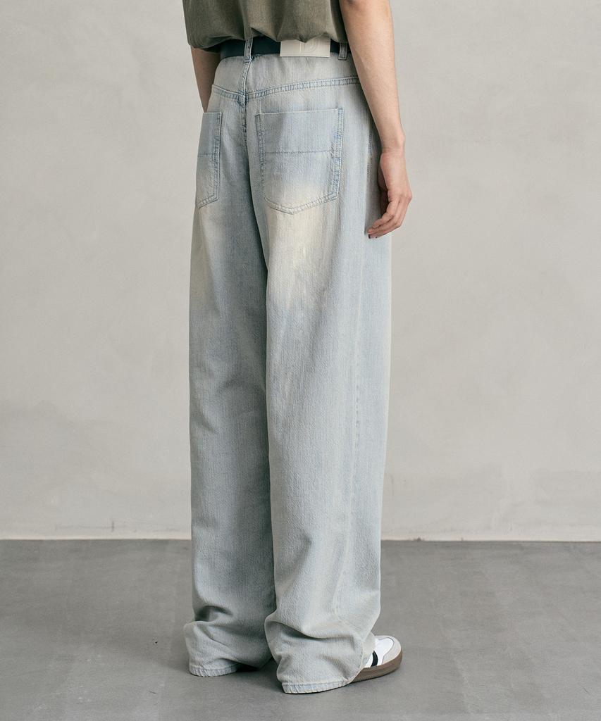 DECET [Linen Like] Linen Like Mid Rise Wide Jeans Dcpt039Iceblueb