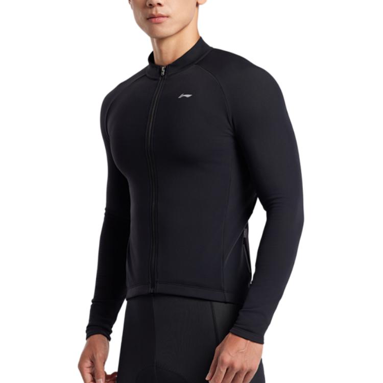 Li-Ning Comfortable Casual Simple Zipper Warm Slim Fit Long Sleeve Cycling Jersey Men jersey Black LCUY095-1