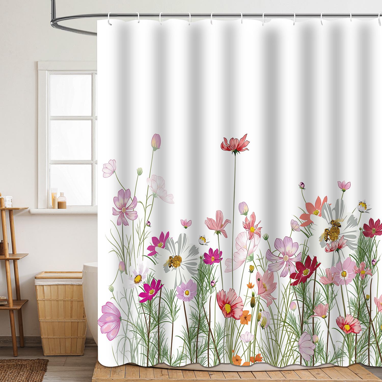 

Watercolor Floral Shower Curtain Machine Washable All Season Waterproof Privacy Protection Boho Design Elegant Elevate Space W60H190(CM)-1 Pcs