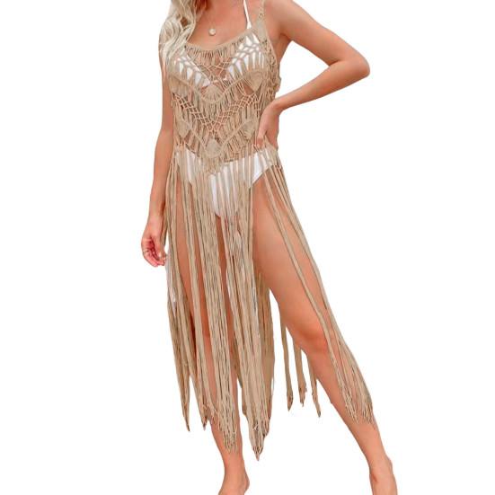 

Пляжная накидка для женщин без рукавов свободного кроя с вырезом бикини прикрытие платье однотонное абрикосовый